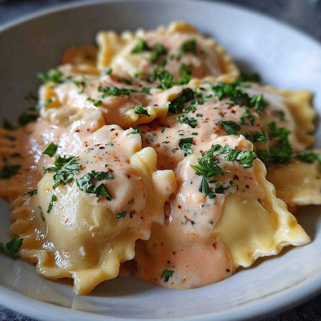 Ravioli mit rosa Sahnesauce