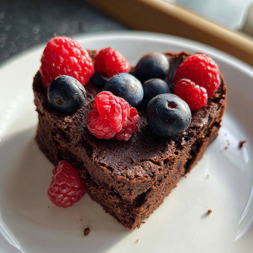 Herzförmiger Brownie mit Beeren
